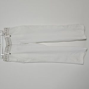 Athleta White Linen Wide Leg Pants‎ With Embroidered Waistband Size 12